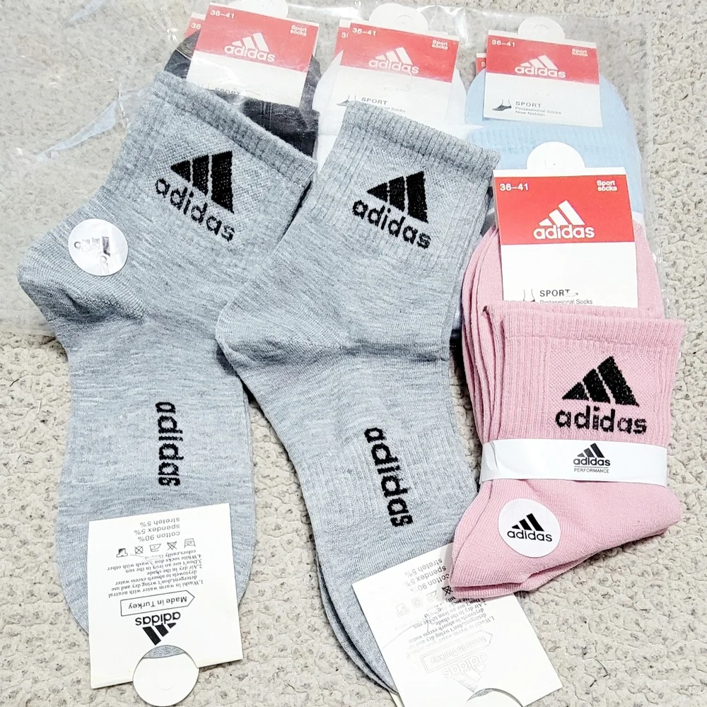 Adidas ankle women socks 10 Pairs , Size 36-41‎  blue ,white,black,pink,gray